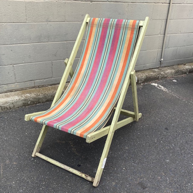CHAIR, Deck Chair - Vintage Multi Candy Stripe on Pale Green Frame